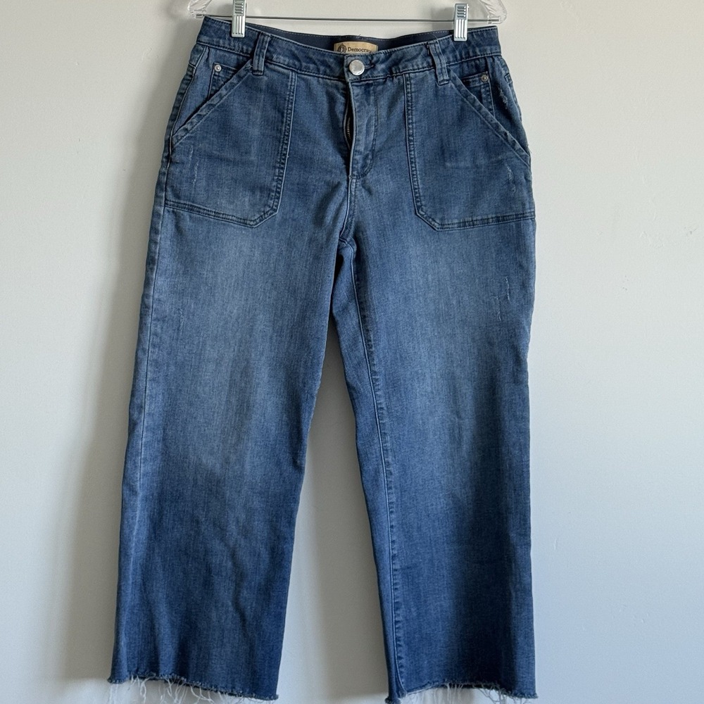 Democracy Ab Tech Crop‎ Flare Utility Jeans Raw Hem Comfort Stretch Woman 10